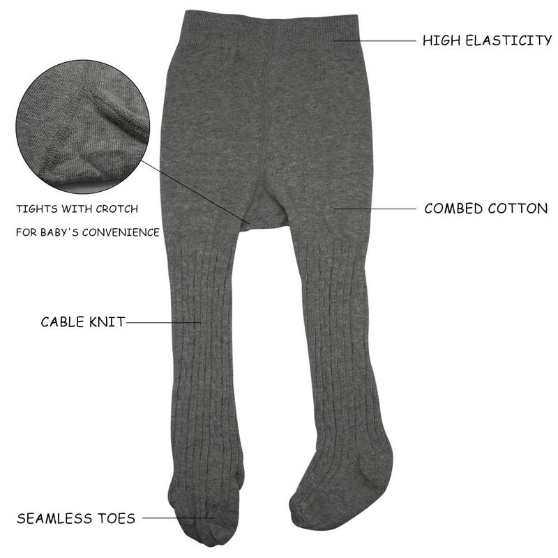 techcity Baby Toddler Girls Tights Seamless Cable Knit Cotton Leggings Pants Stockings for Infant Baby Girl (Dark Grey, 3-12 Months) - Image 4